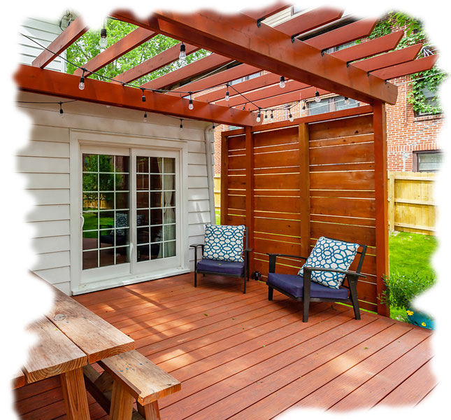 brown aluminum decking shown on a house deck